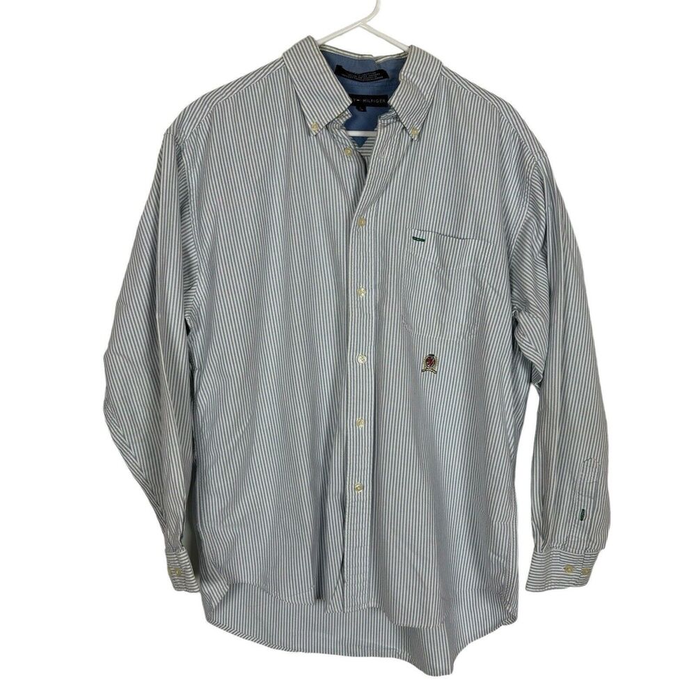 Tommy Hilfiger Blue White Striped Button Down L/S Men's Size Largeing